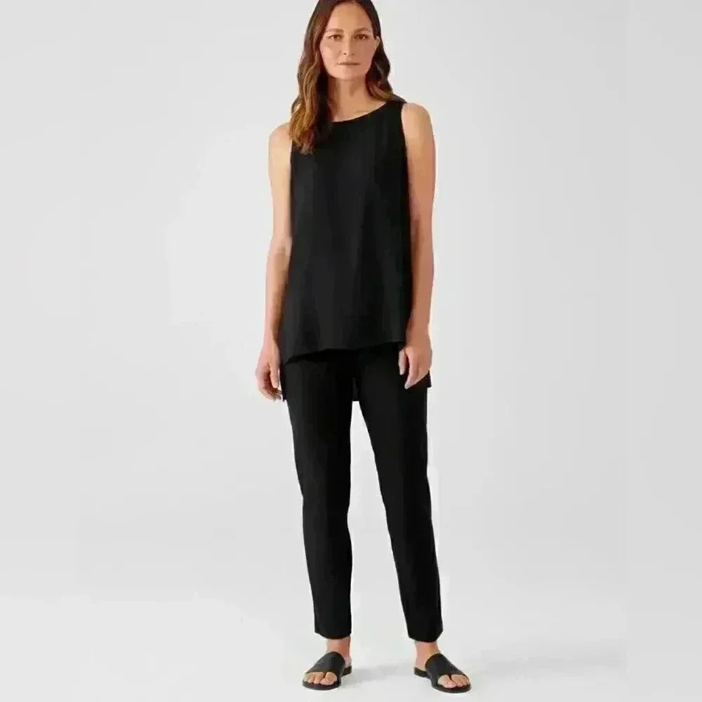 Eileen Fisher Washable Stretch Crepe Pant Pull On Crop Elastic Waist Petite M